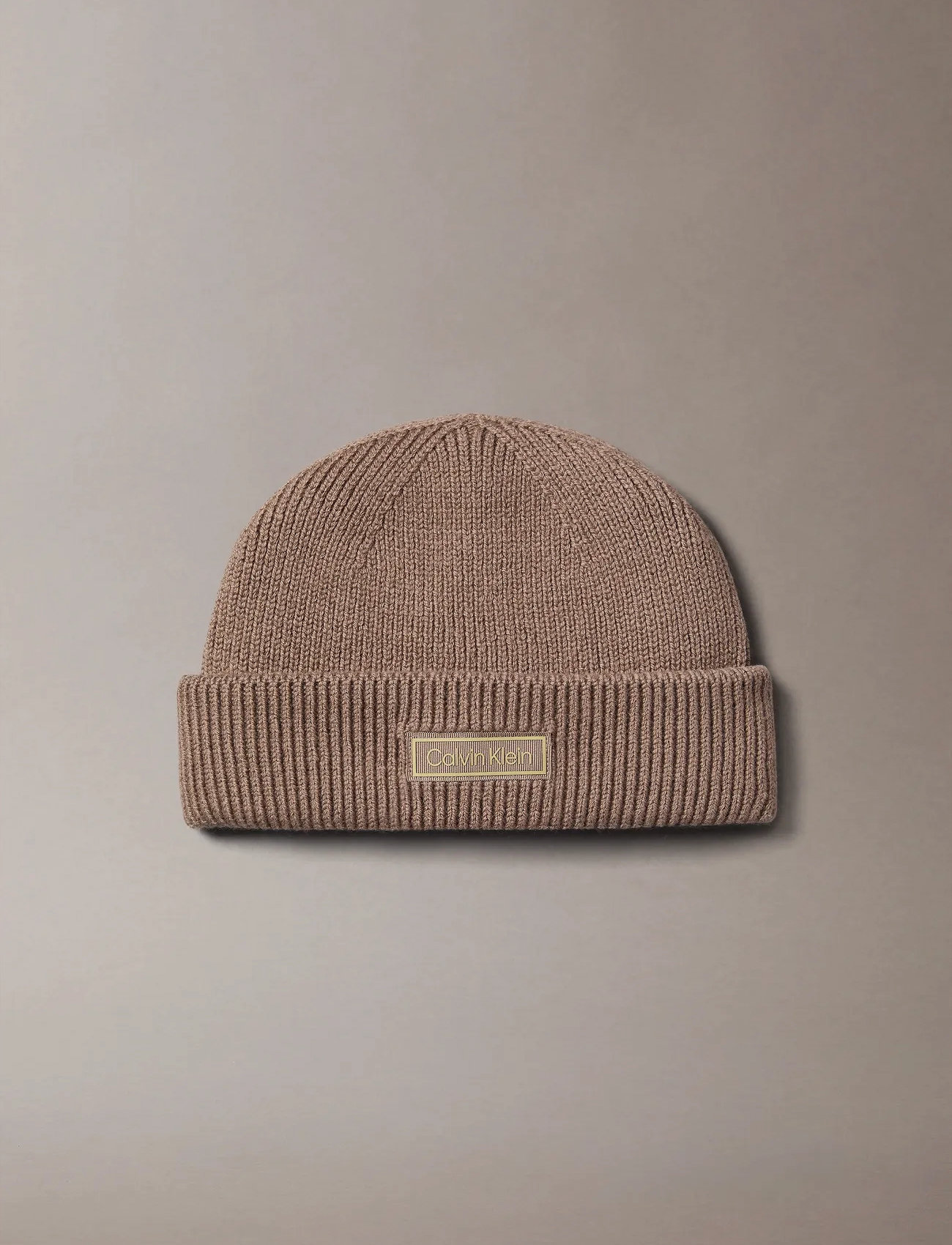 Calvin Klein Patch Chunky Rib Docker Beanie, One Size, Brown, Hovedbeklædning > Huer, Herre