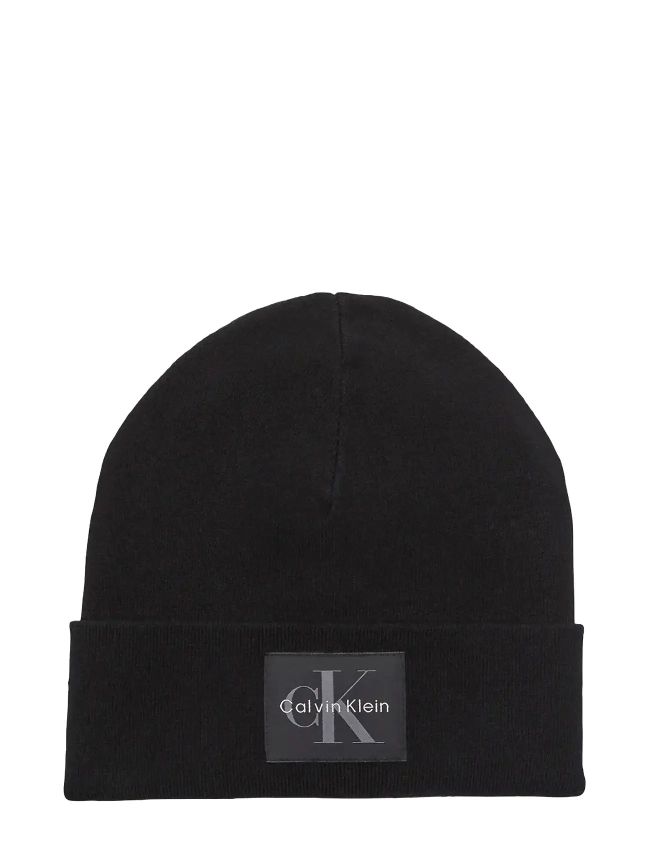 Calvin Klein Monologo Patch Beanie, One Size, Black, Hovedbeklædning > Huer, Herre
