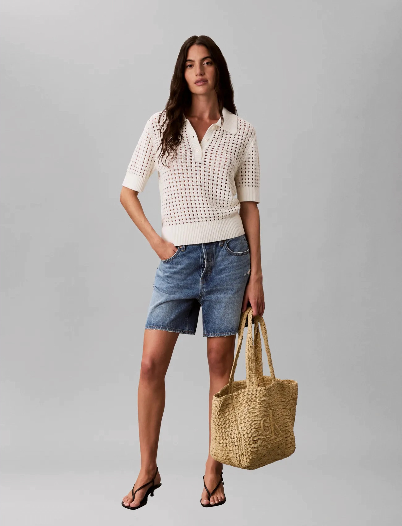 Calvin Klein Bold Ck Raffia Medium Tote, One Size, Beige, Tasker > Shoppere, Dame