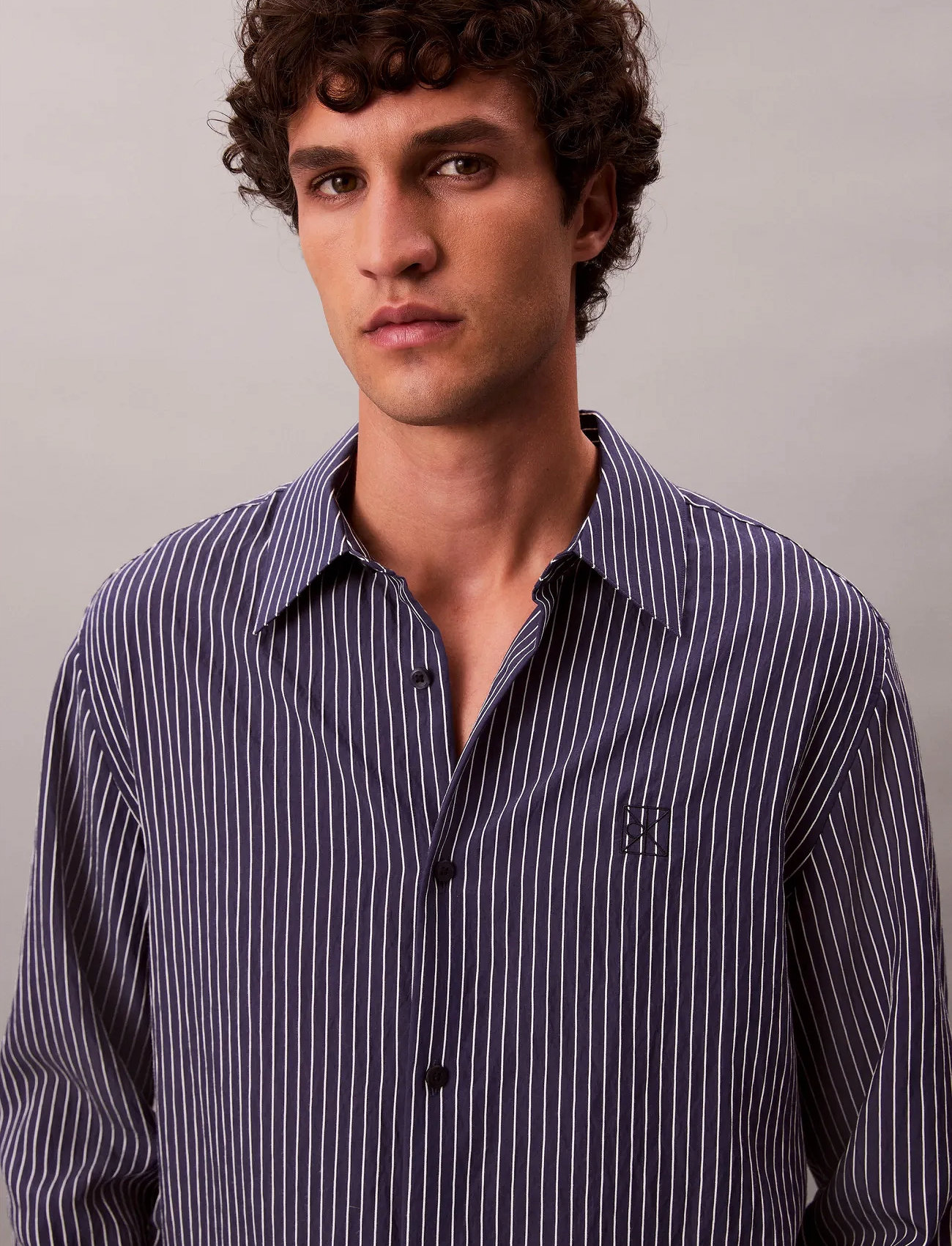 Calvin Klein Ls Thin Striped Viscose Easy Shi, S, Black, Skjorter > Business Shirts, Herre