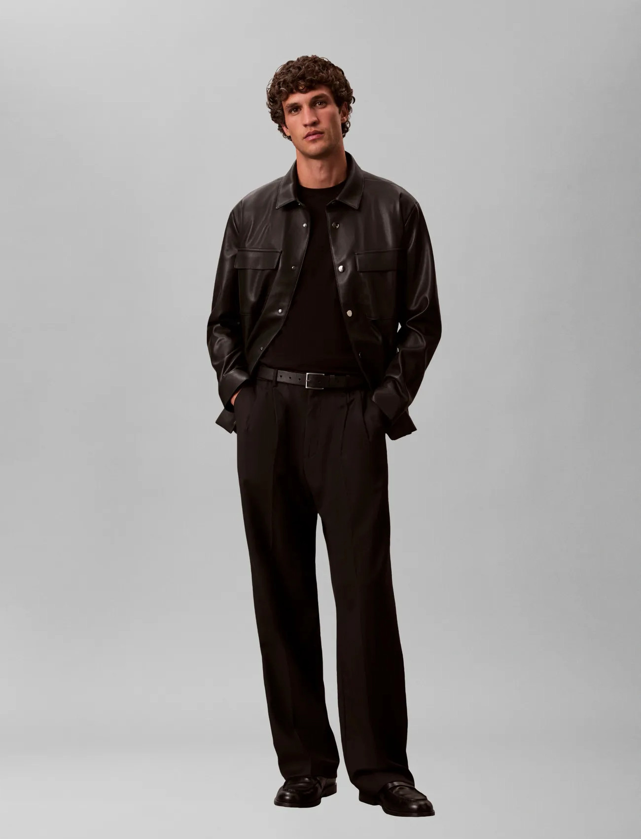 Calvin Klein Wide Leg Travel Twill Wool Trous, 29, Black, Bukser > Afslappet, Herre