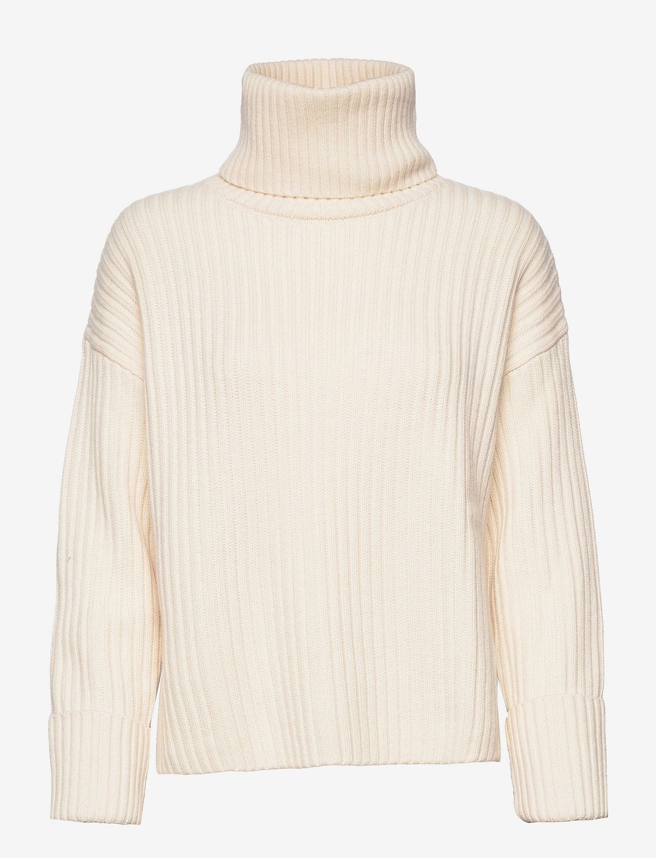 white chunky polo neck jumper