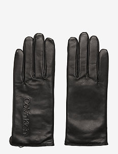 DEBOSS LOGO LEATHER, - BLACK