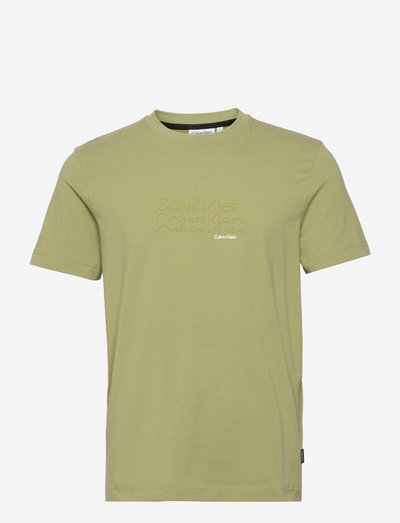TRIPLE LOGO FLOCK T-SHIRT - basic t-shirts - sage