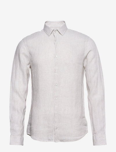 LINEN STRIPE SLIM SHIRT - basic skjortor - stony beige