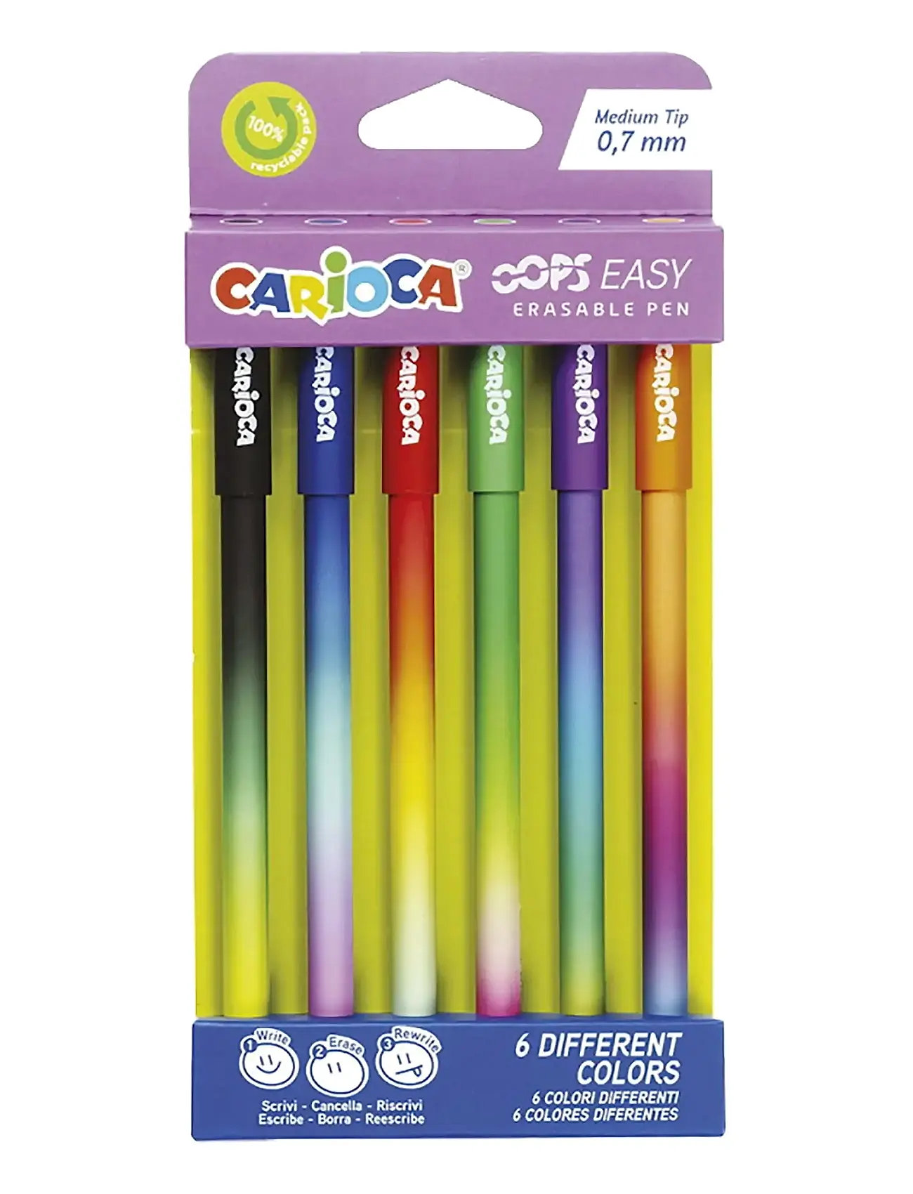 Carioca Carioca Oops Suddbar Bläckpenna 6 St, One Size, Multi/patterned, Drawing > Pencils, Børn