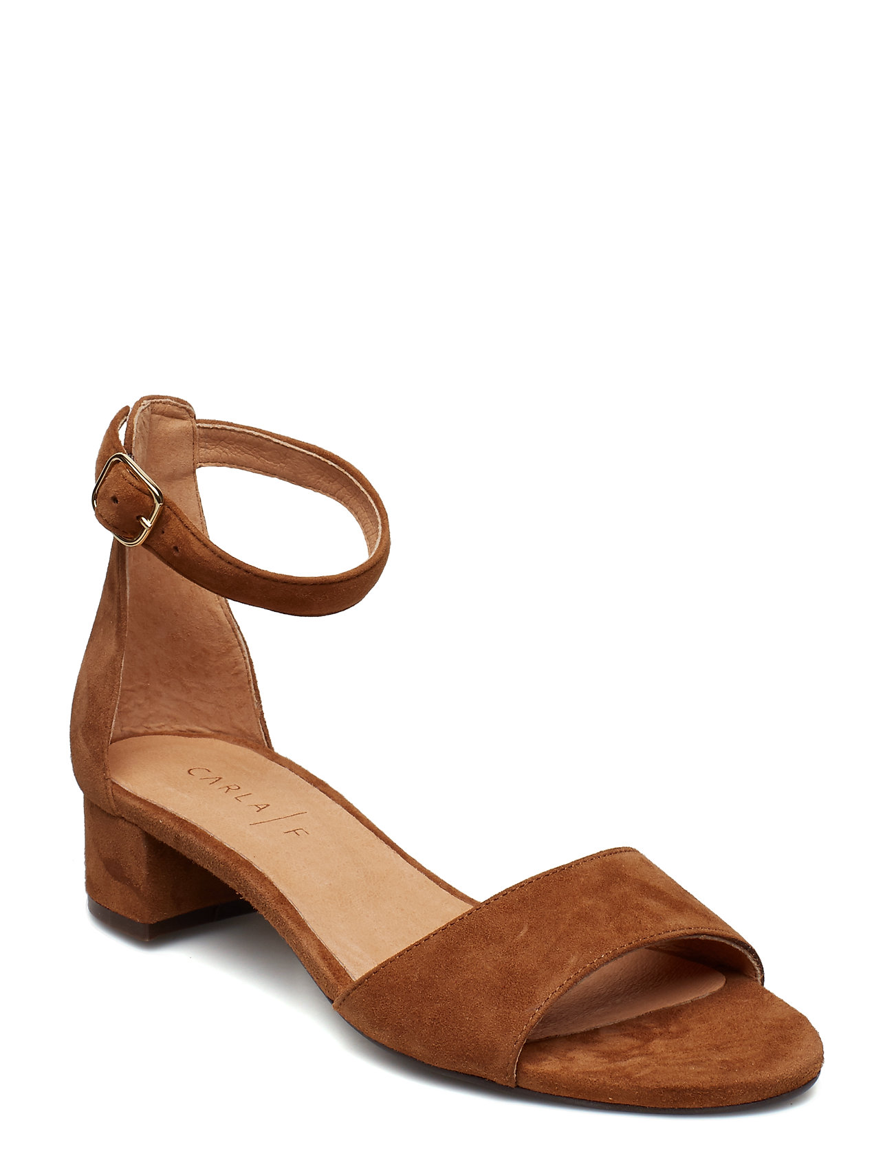 Carla F Sandals Sandal Med Klack Brun [Color: COGNAC 637 SUEDE 556 ][Sex: Women ][Sizes: 38,40 ]