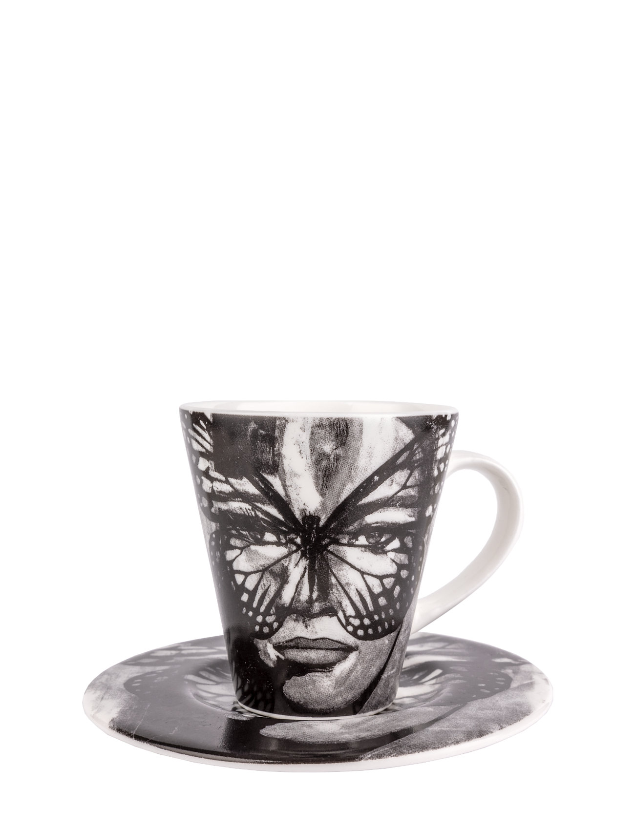 Espressocup With Saucer Golden Butterfly B & W Black Carolina Gynning