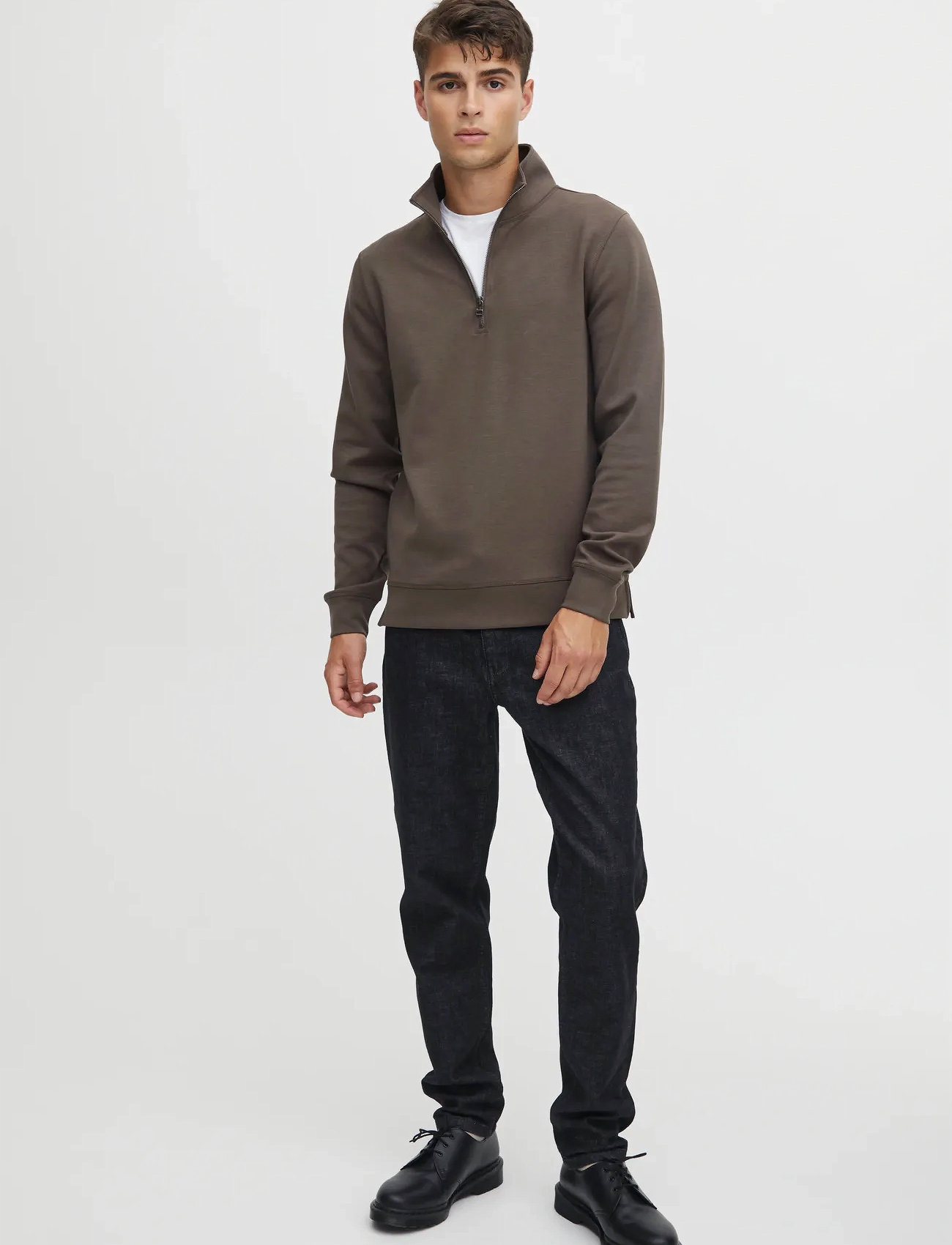 Casual Friday Cfsebastian 0096 Halfzip Sweat, S, Brown, Sweatshirts & Hættetrøjer > Sweatshirts, Herre