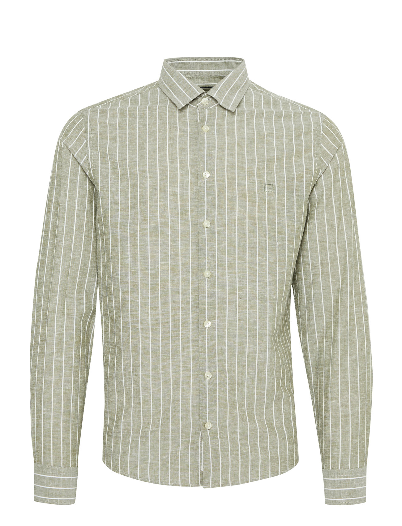 Cfandré Ls Wide Stripe Linen Mix Sh Green Casual Friday