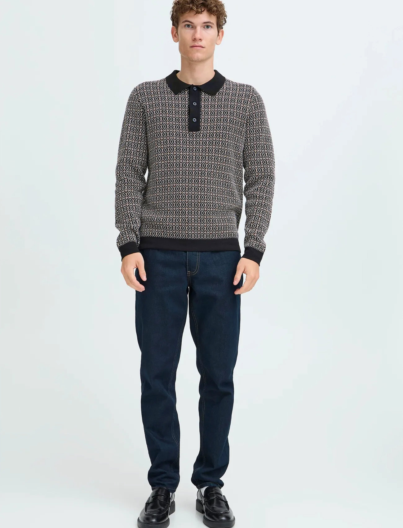 Casual Friday Cfwik Jaquard Knit, M, Black, Poloer > Langærmede, Herre