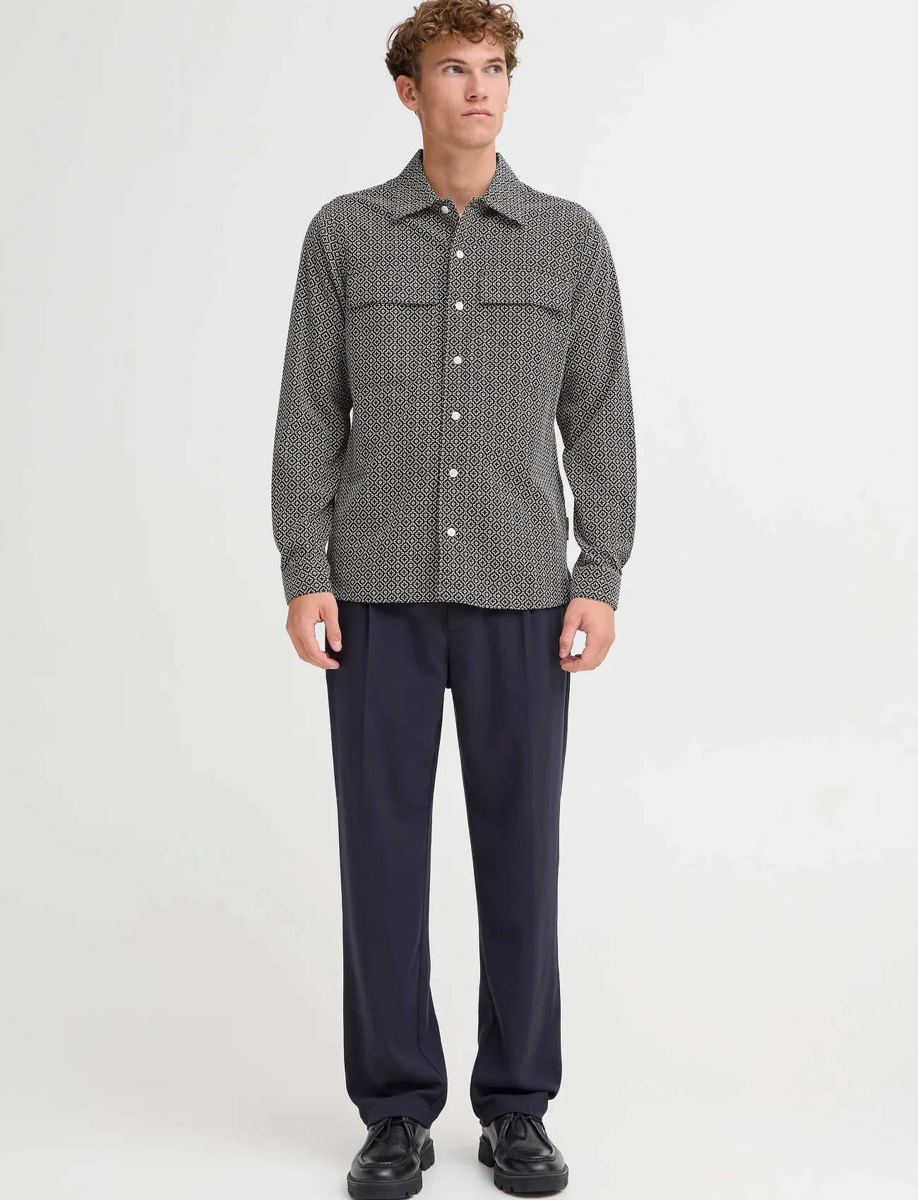 Casual Friday Cfborgh Jaquard Shirt, XXL, Grey, Shirts > Pattern Shirts, Herre