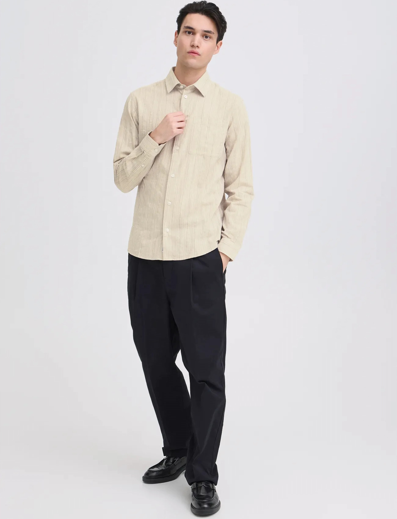 Casual Friday Cfhedman Dobby Striped Shirt, S, Cream, Shirts > Striped Shirts, Herre