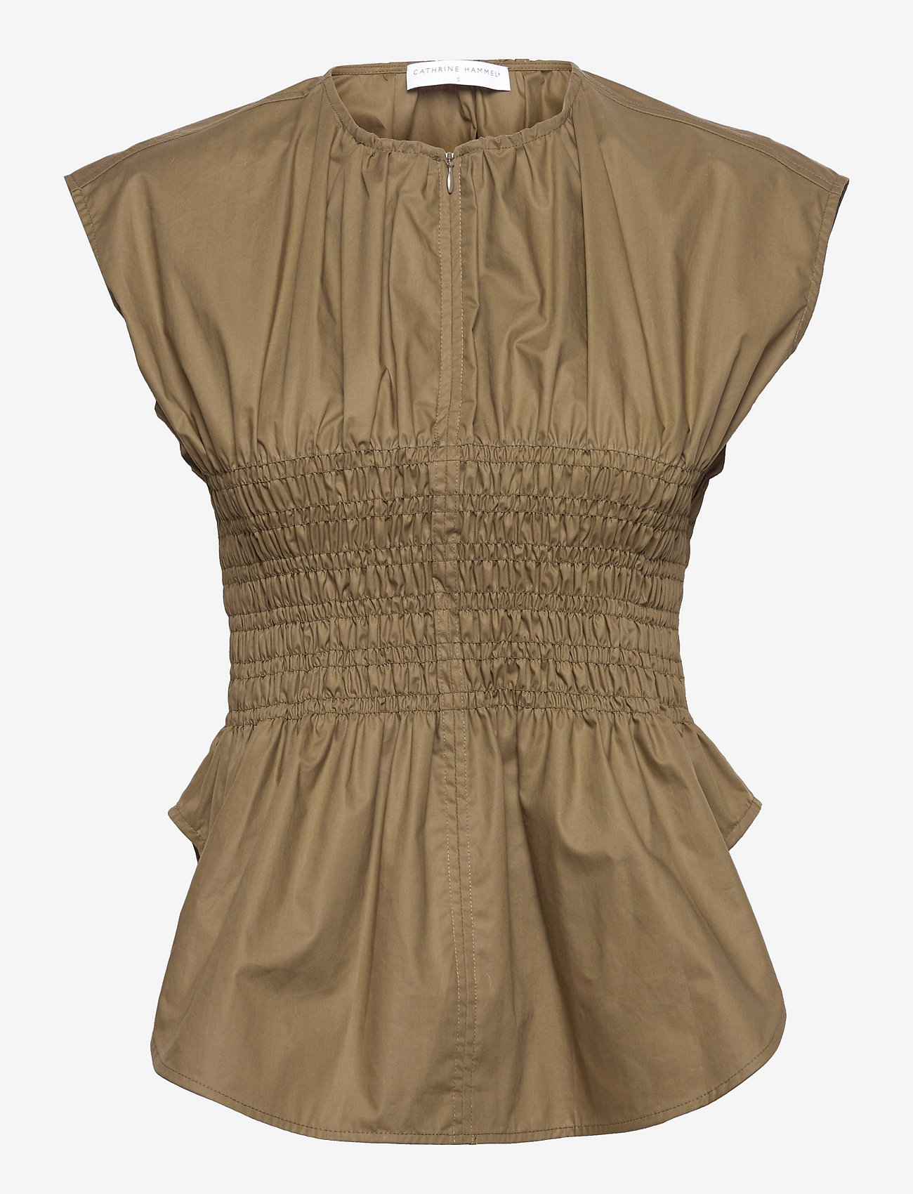 Cathrine Hammel - Poplin smocked sleeveless blouse - blouses sans manches - olive green - 0