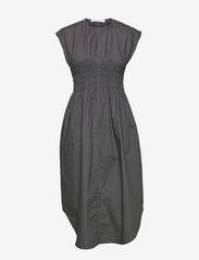 Poplin smocked sleeveless dress - LAVA GREY
