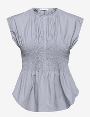 Poplin smocked sleeveless blouse - FRENCH BLUE