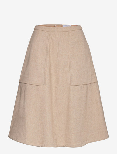 Tweed midi skirt w/pockets - jupes midi - almond milk herringbone
