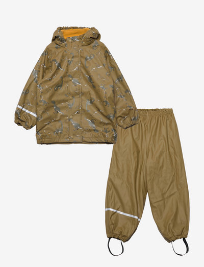 Rainwear Set -AOP, w.fleece - fodrade regnkläder - nutria