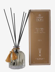 Diffuser round bottle w grooves & tassel No.4 - fragrance diffusers - amber