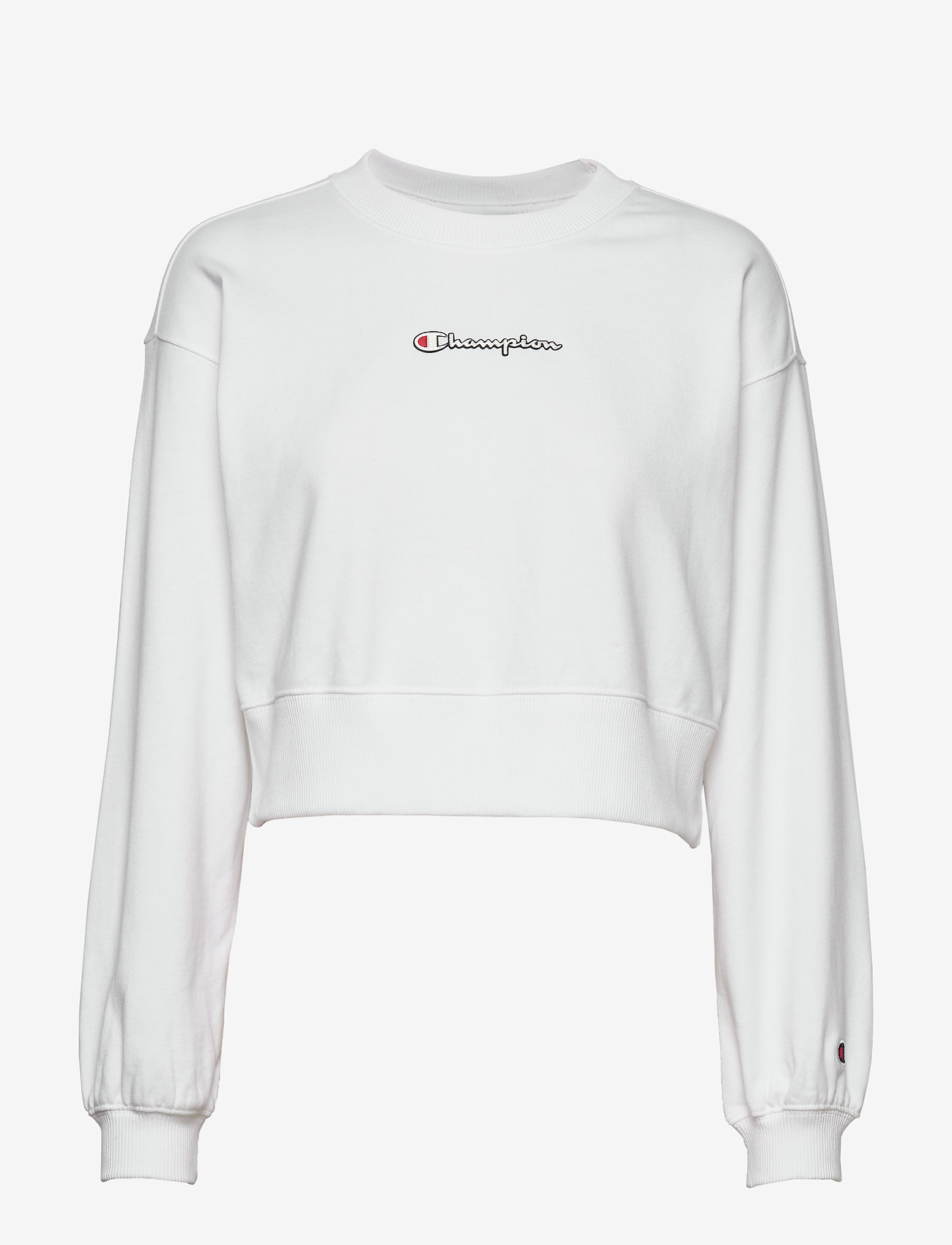 white cropped champion crewneck