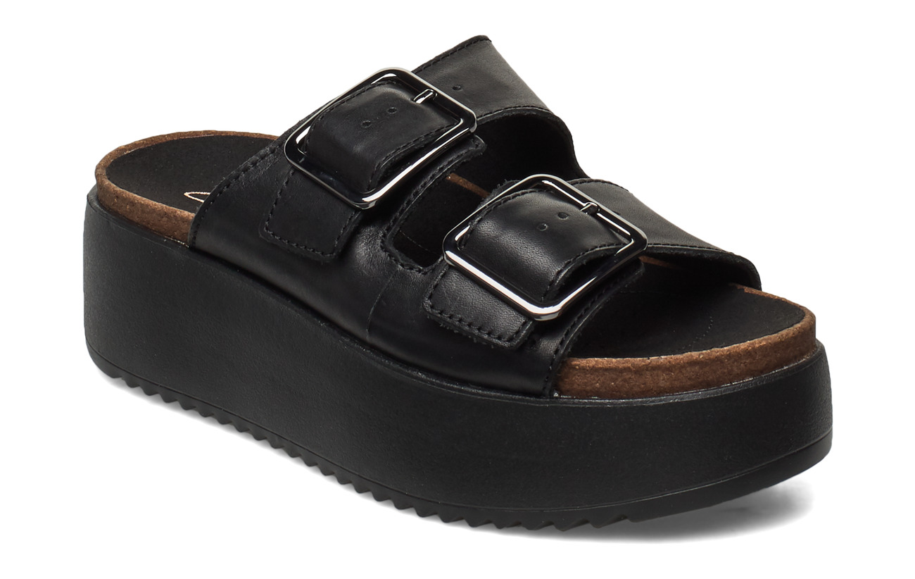 clarks botanic slide black leather