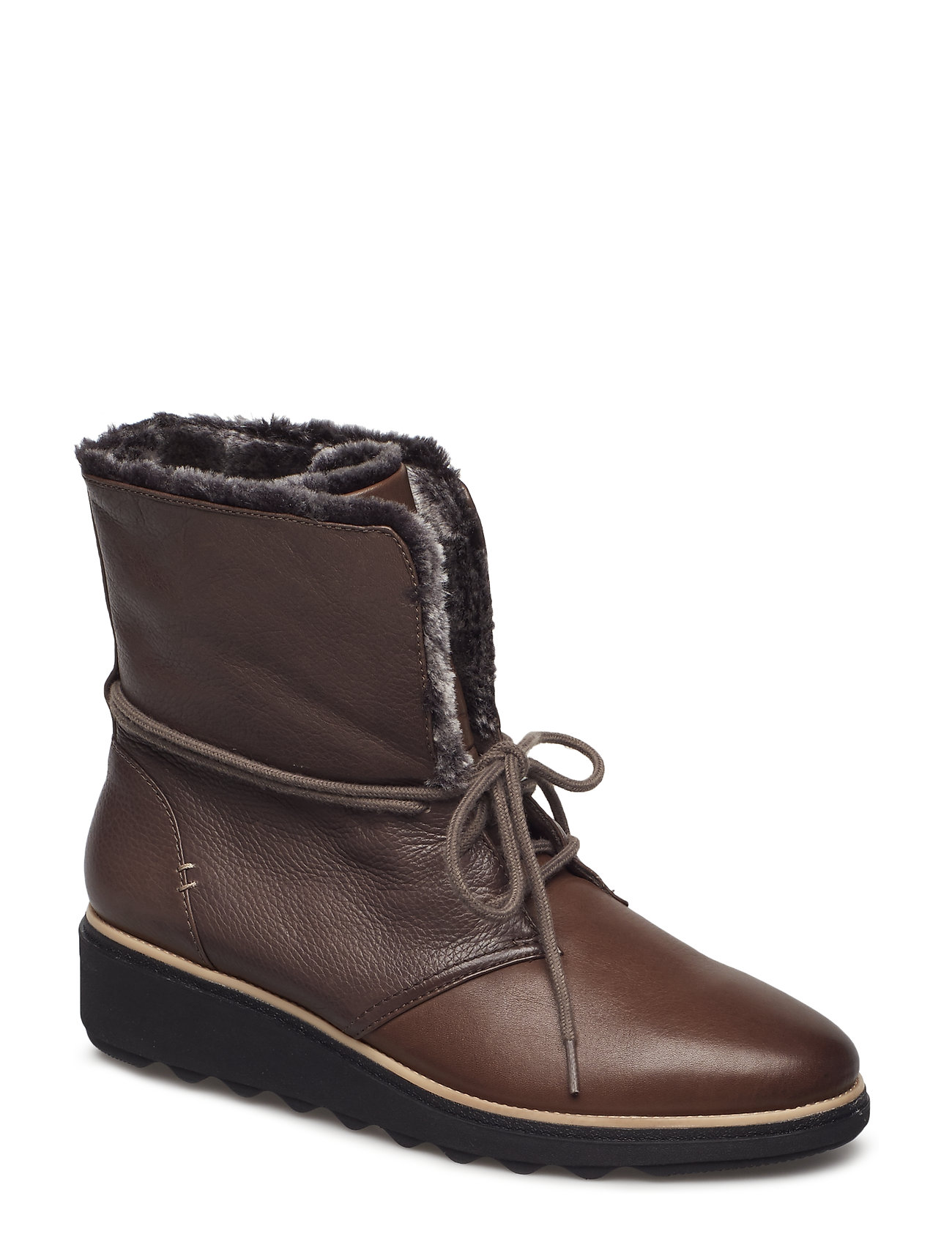 Sharon Pearl Gevoerde Enkellaars Lage Hak Bruin Clarks clarks kopen in de aanbieding