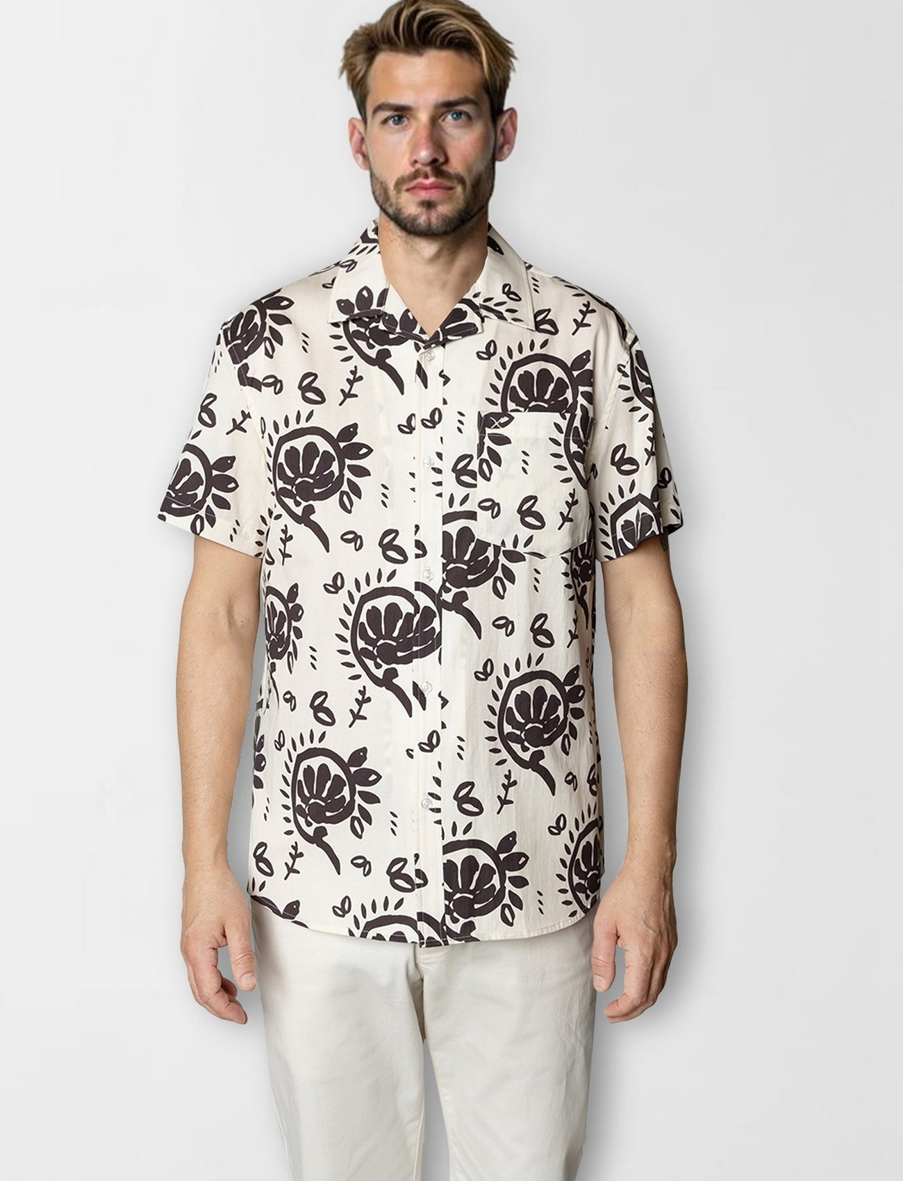 Clean Cut Copenhagen Bowling Ricco Shirt Ss, XXL, Beige, Skjorter > Kortærmede Shirts, Herre