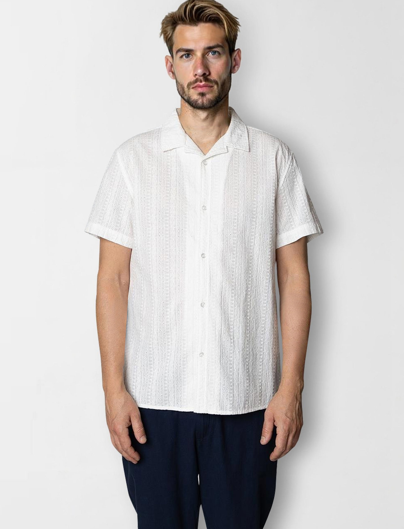 Clean Cut Copenhagen Bowling Bob Shirt Ss, XL, White, Skjorter > Kortærmede Shirts, Herre