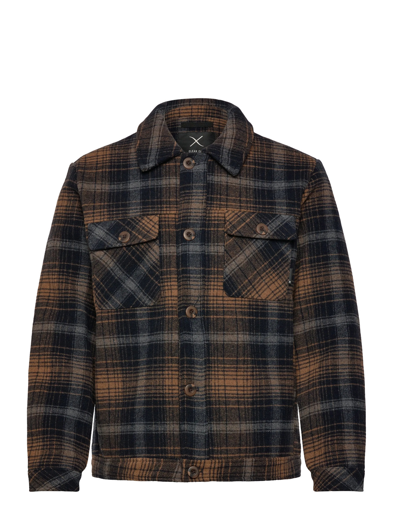 CLEAN CUT COPENHAGEN Luke Check Wolle Jacke Braun - S - Herren