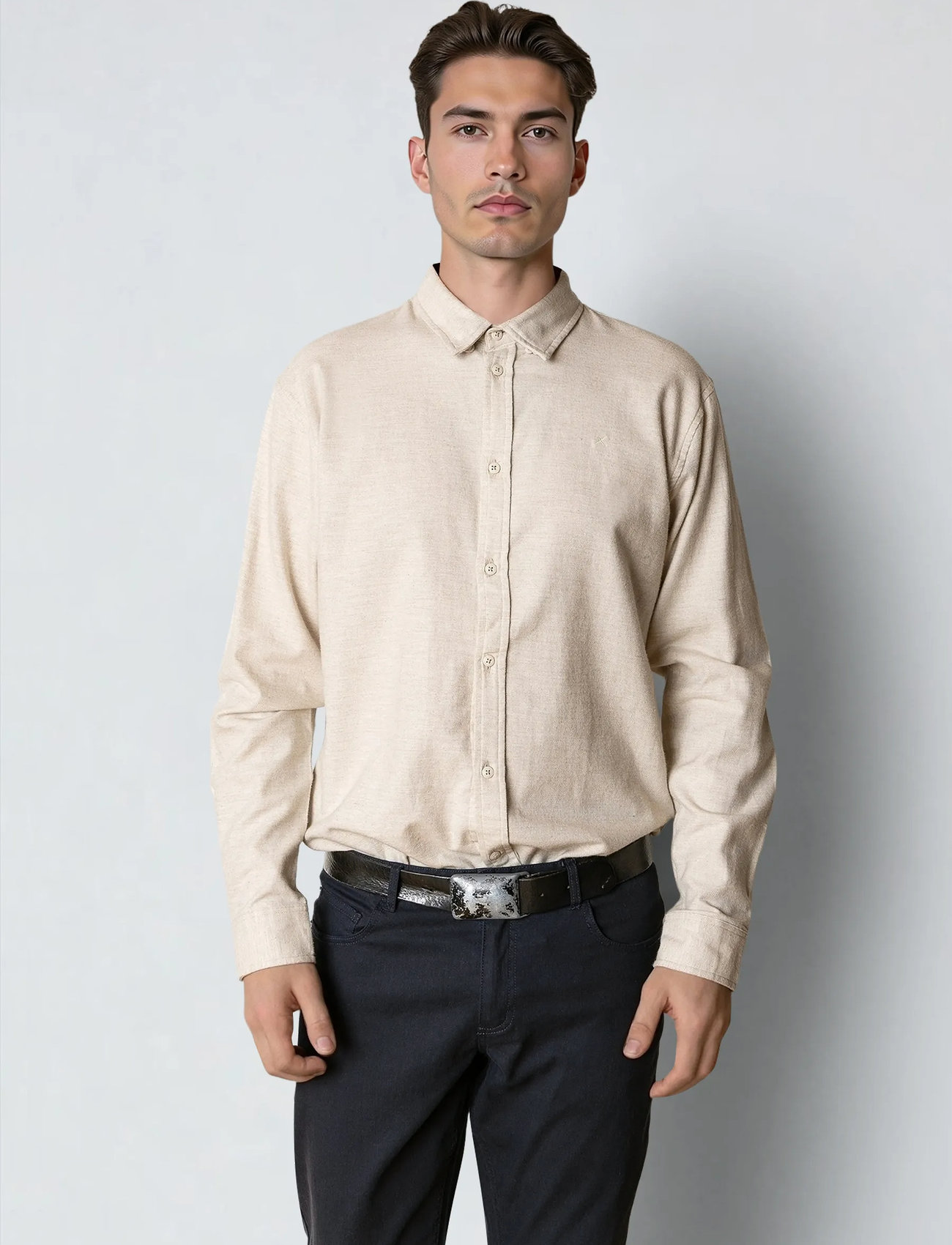Clean Cut Copenhagen Russel Flannel Shirt, S, Beige, Shirts > Flannel Shirts, Herre