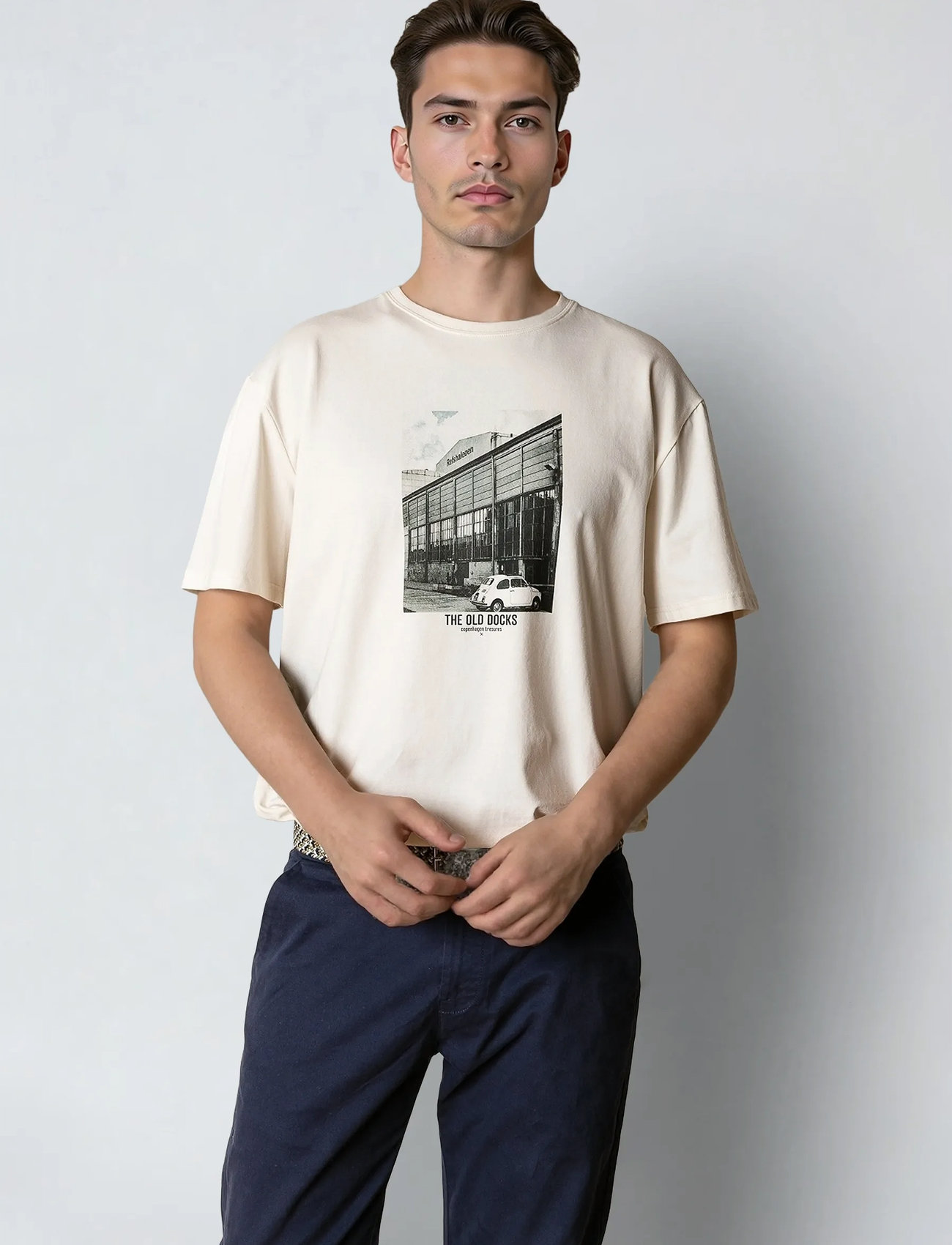 Clean Cut Copenhagen Old Docks Organic T-Shirt, S, Cream, T-Shirts > Kortærmede, Herre