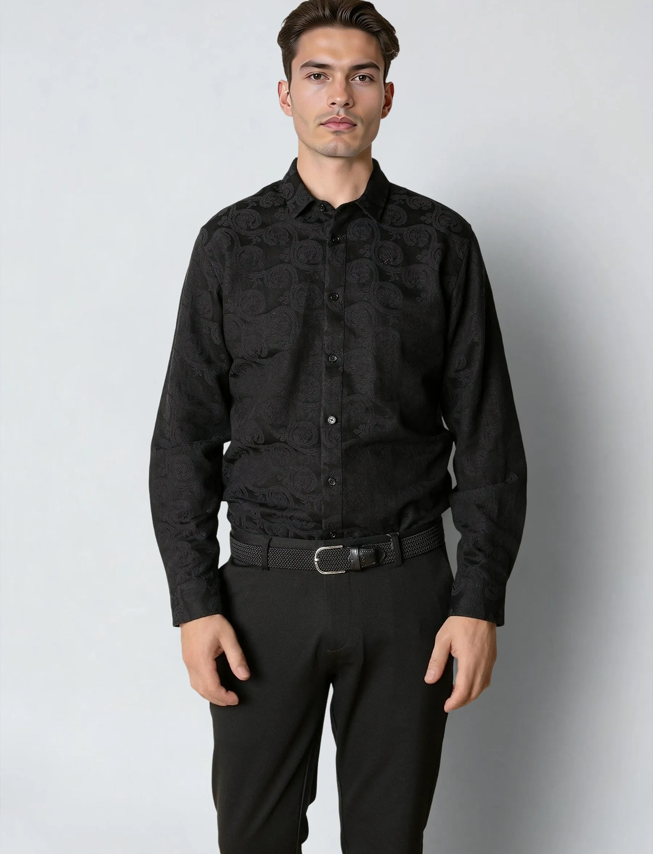Clean Cut Copenhagen Malvin Jaquard Shirt, M, Black, Shirts > Pattern Shirts, Herre