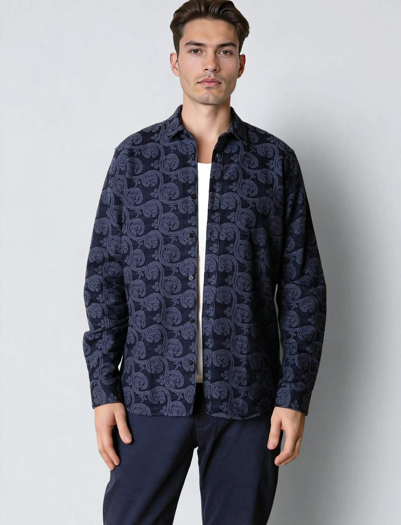 Clean Cut Copenhagen Malvin Jaquard Shirt, S, Navy, Shirts > Pattern Shirts, Herre