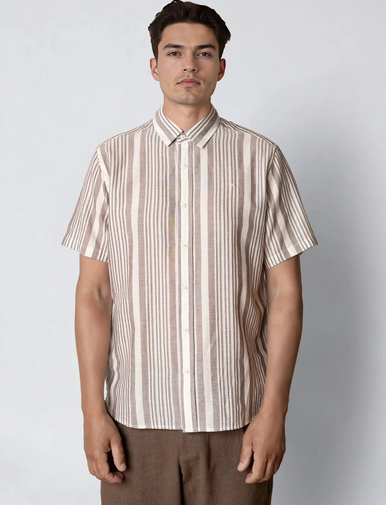 Clean Cut Copenhagen Creed S/S Shirt, L, Brown, Skjorter > Kortærmede Shirts, Herre