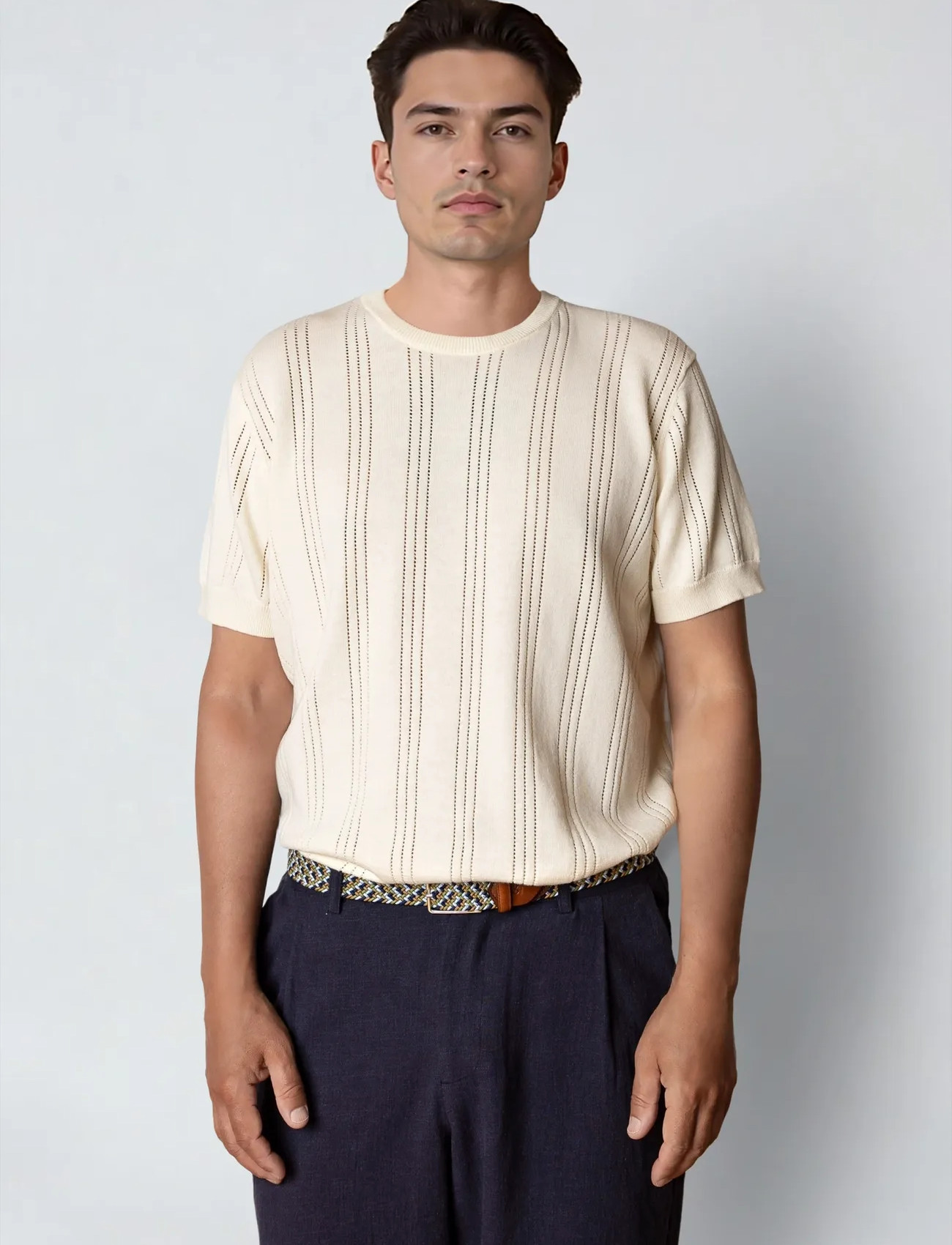 Clean Cut Copenhagen Robyn Knitted T-Shirt, S, Cream, T-Shirts > Kortærmede, Herre