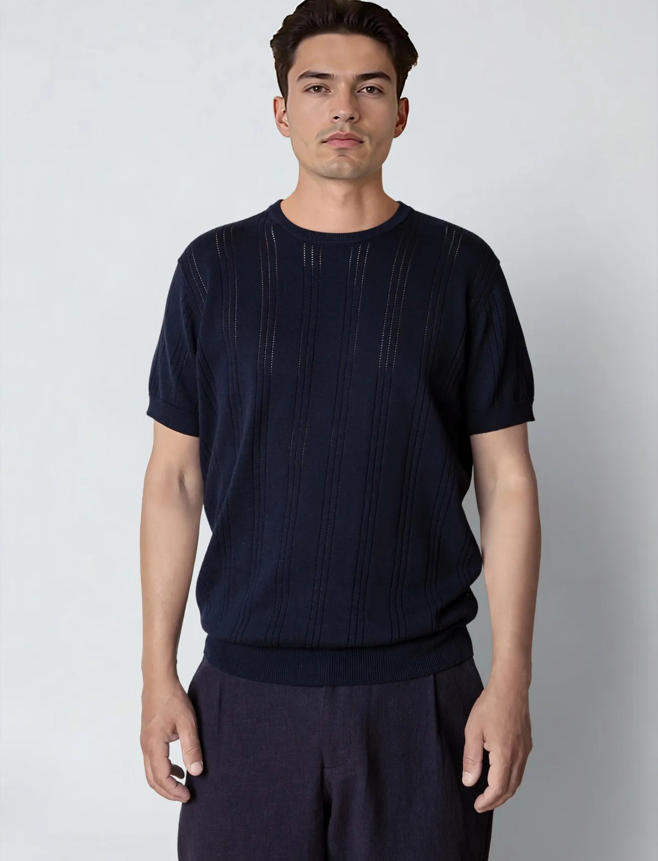 Clean Cut Copenhagen Robyn Knitted T-Shirt, XXL, Navy, T-Shirts > Kortærmede, Herre