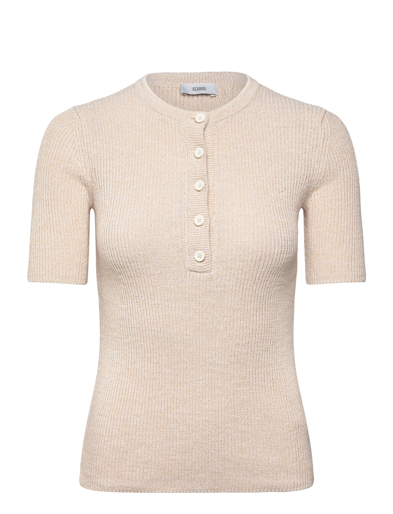 Closed Women Henley Short Sleeve Knits White, L, Beige, Strik > Trøjer, Dame