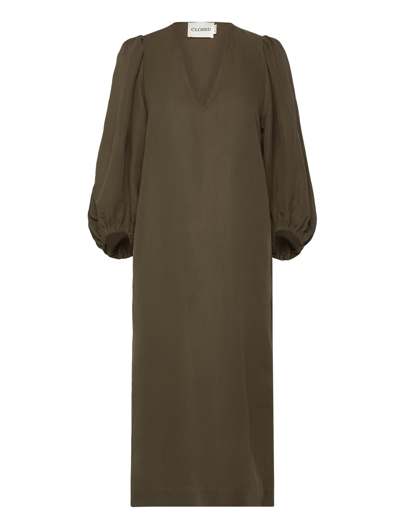 Closed Puff Sleeve Dress Army Green, L, Khaki green, Designere > Maxi Dress, Dame