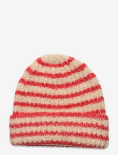 striped hat - adītas cepures - fiery red