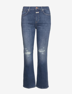 womens pant - flared jeans - mid blue