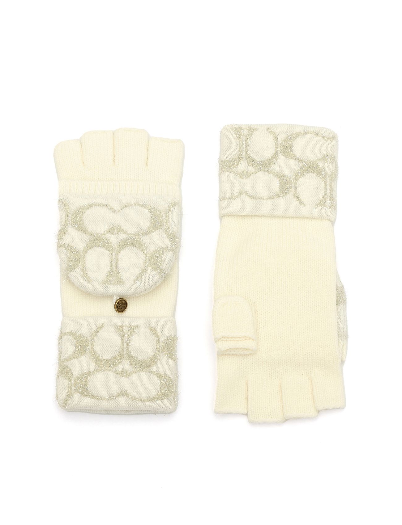 Coach Accessories Signature C Metallic Knit Pop Top Glove Kräm