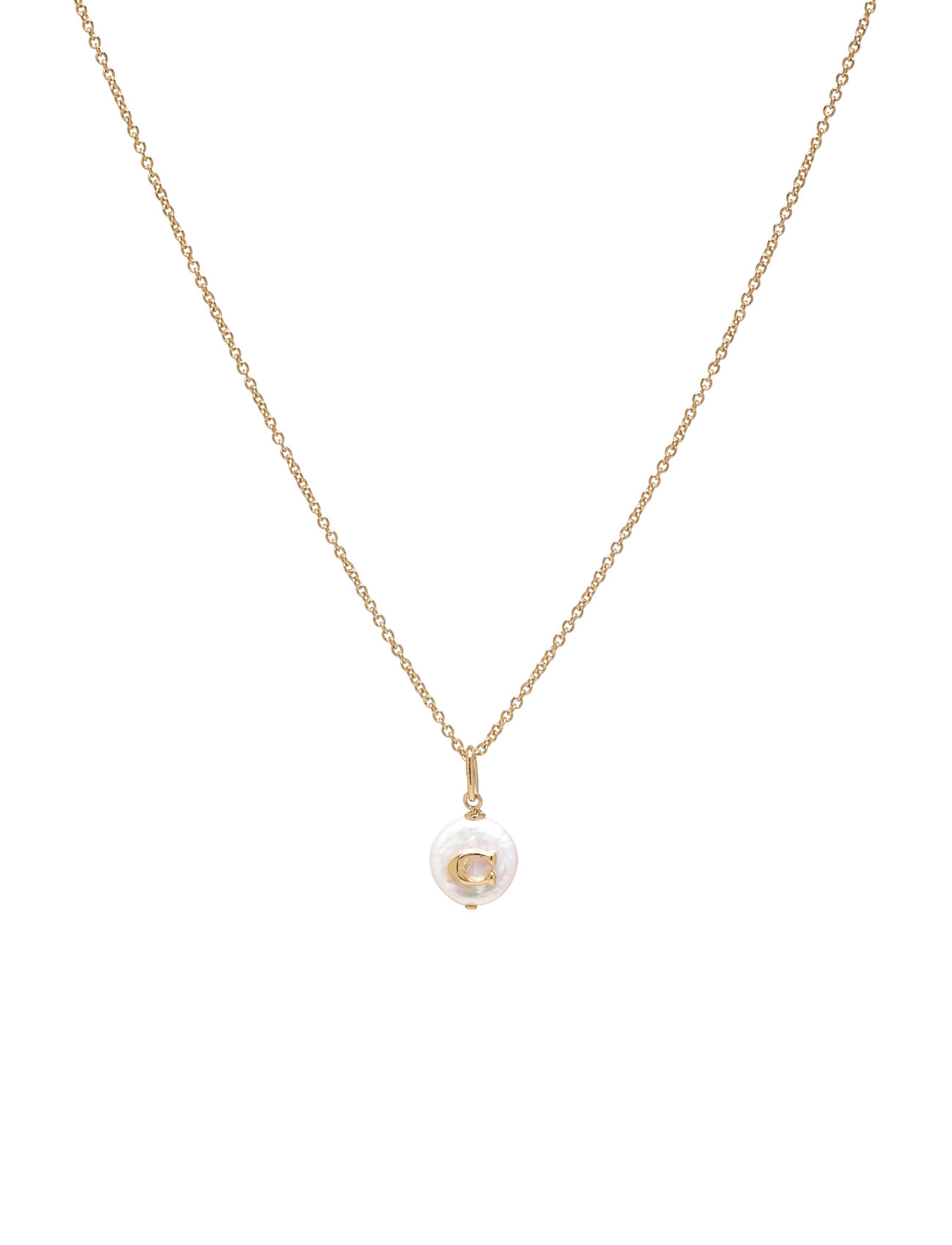 Coach Signature Coin Pearl Pendant Necklace Designers Jewellery Necklaces Pearl Necklaces Gold Coach Accessories