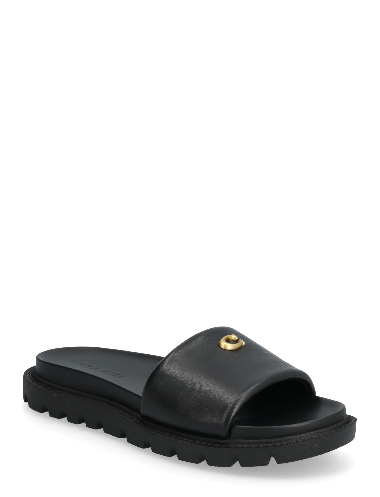 Coach Brynn Leather Slide Sandal, 37.5, Black, Sandaler > Flade Sandals, Dame