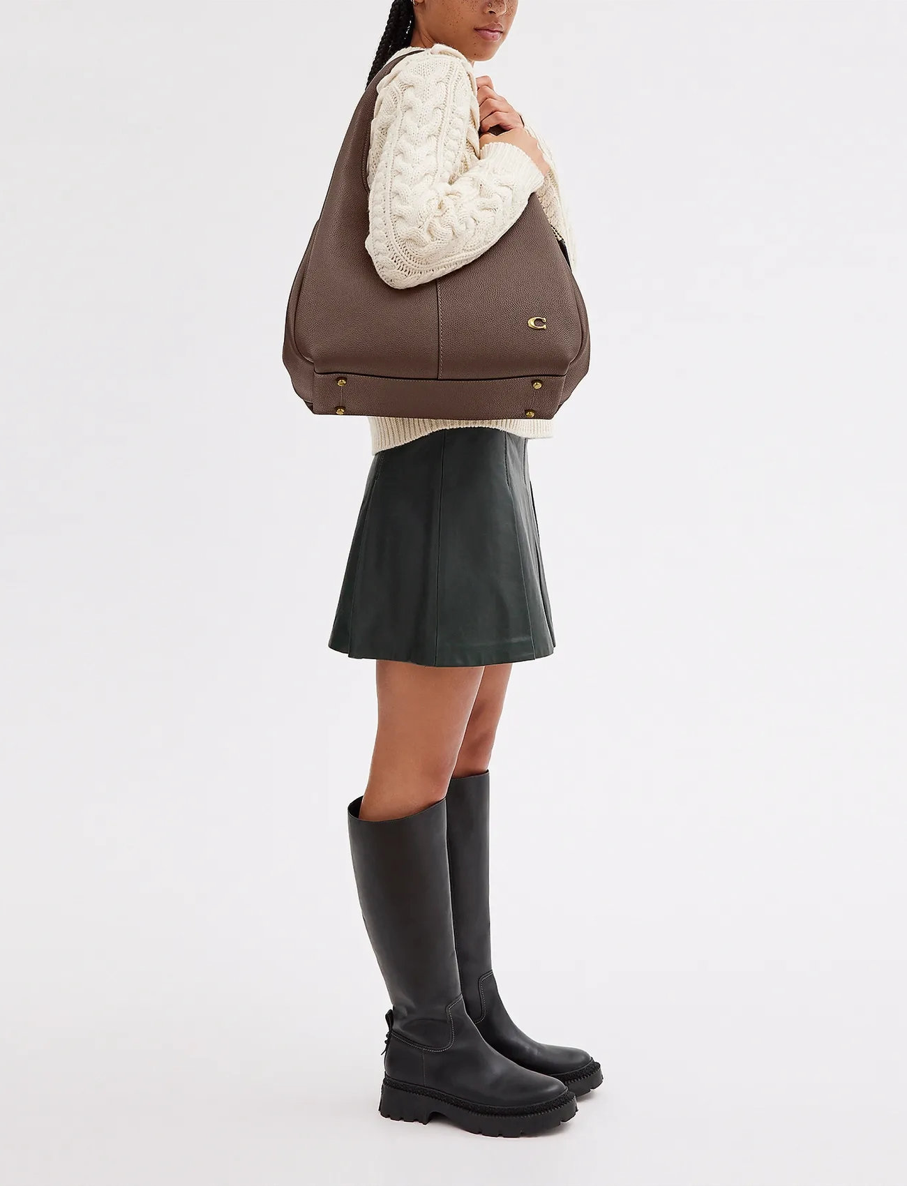 Coach Polished Pebble Leather Lana Shoulder Bag, One Size, Brown, Tasker > Tasker Med Tophåndtag, Dame