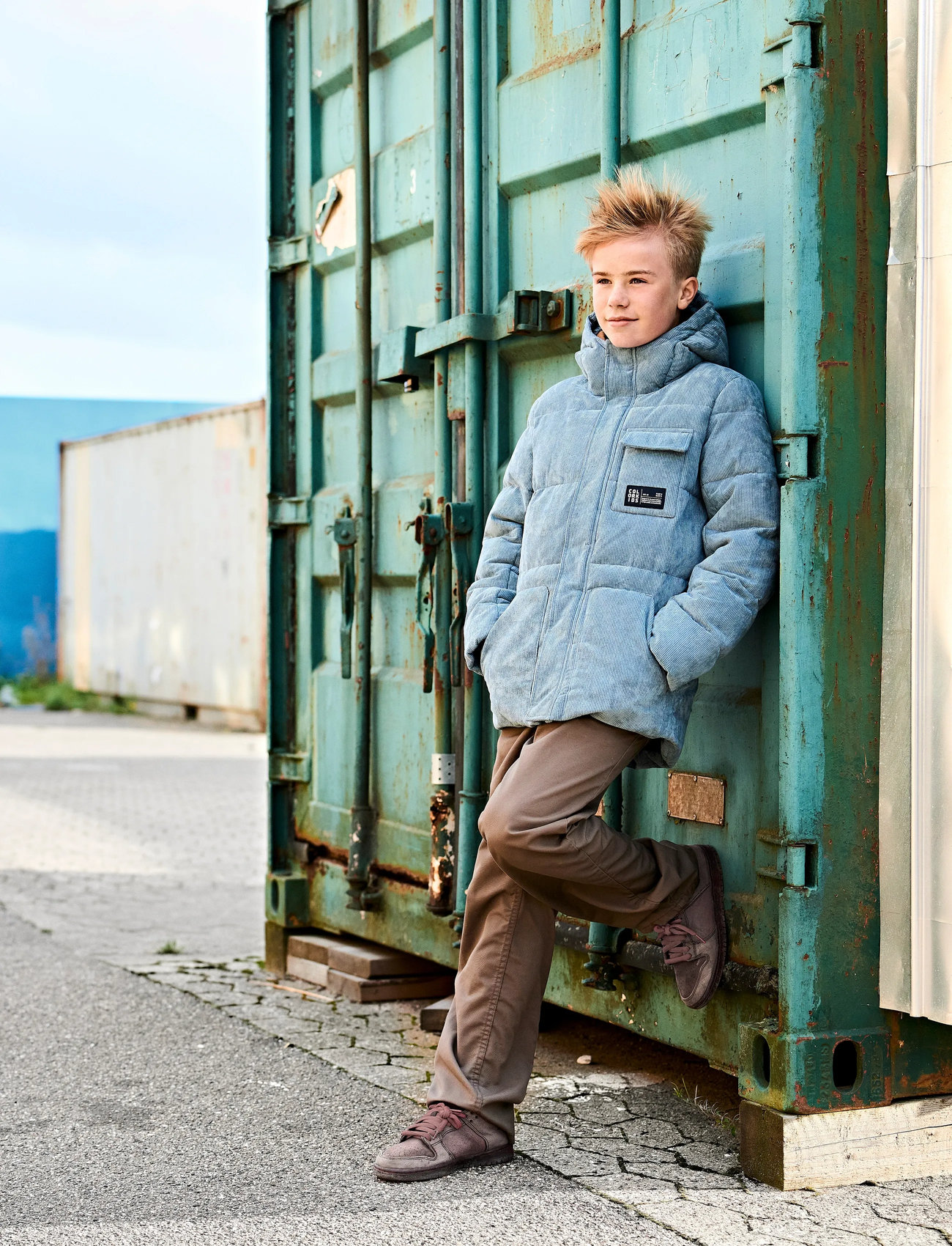 Color Kids Jr. Puffer Jacket - Corduroy, 134, Blue, Jakker Og Frakker > Puffer Og Vatterede, Børn
