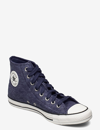 converse navy leather high tops