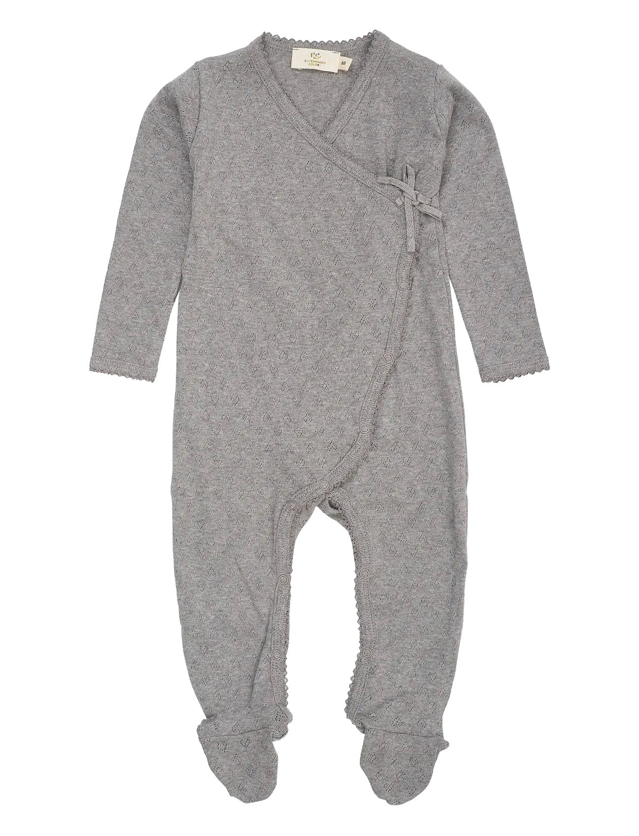 Copenhagen Colors Pointelle Cross-Over Full Body, 50, Grey, Bodysuits > Langærmede Bodysuits, Børn