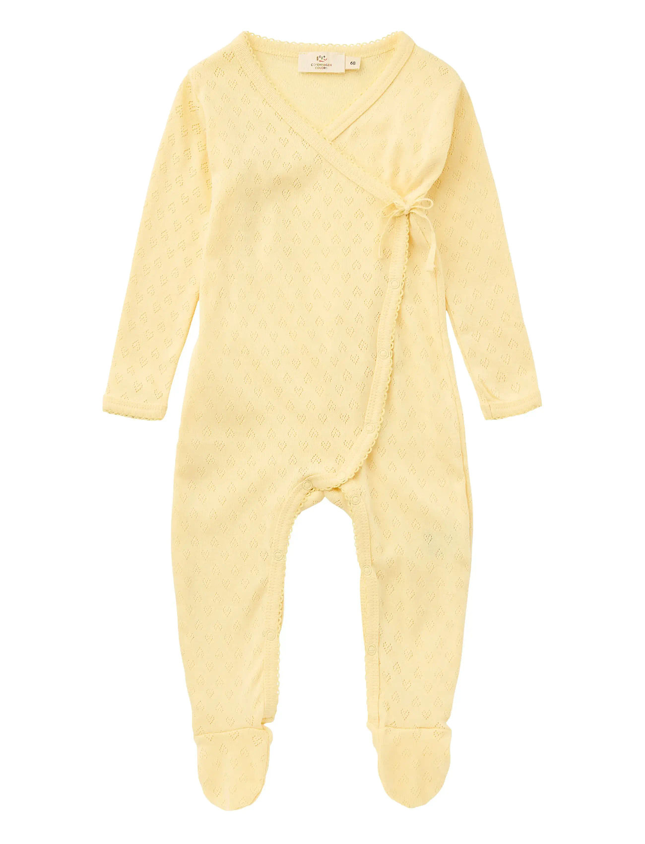 Copenhagen Colors Pointelle Cross-Over Full Body, 50, Yellow, Bodysuits > Langærmede Bodysuits, Børn