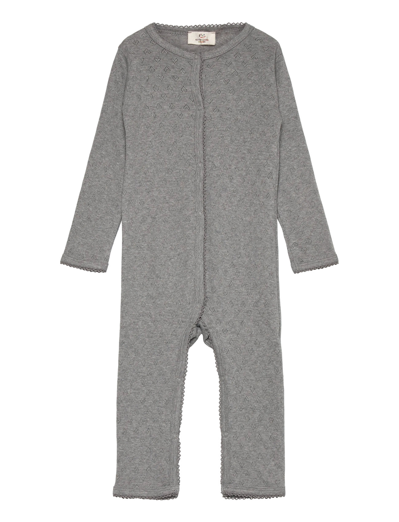 Copenhagen Colors Pointelle Heart Full Body, 86, Grey, Bodysuits > Langærmede Bodysuits, Børn