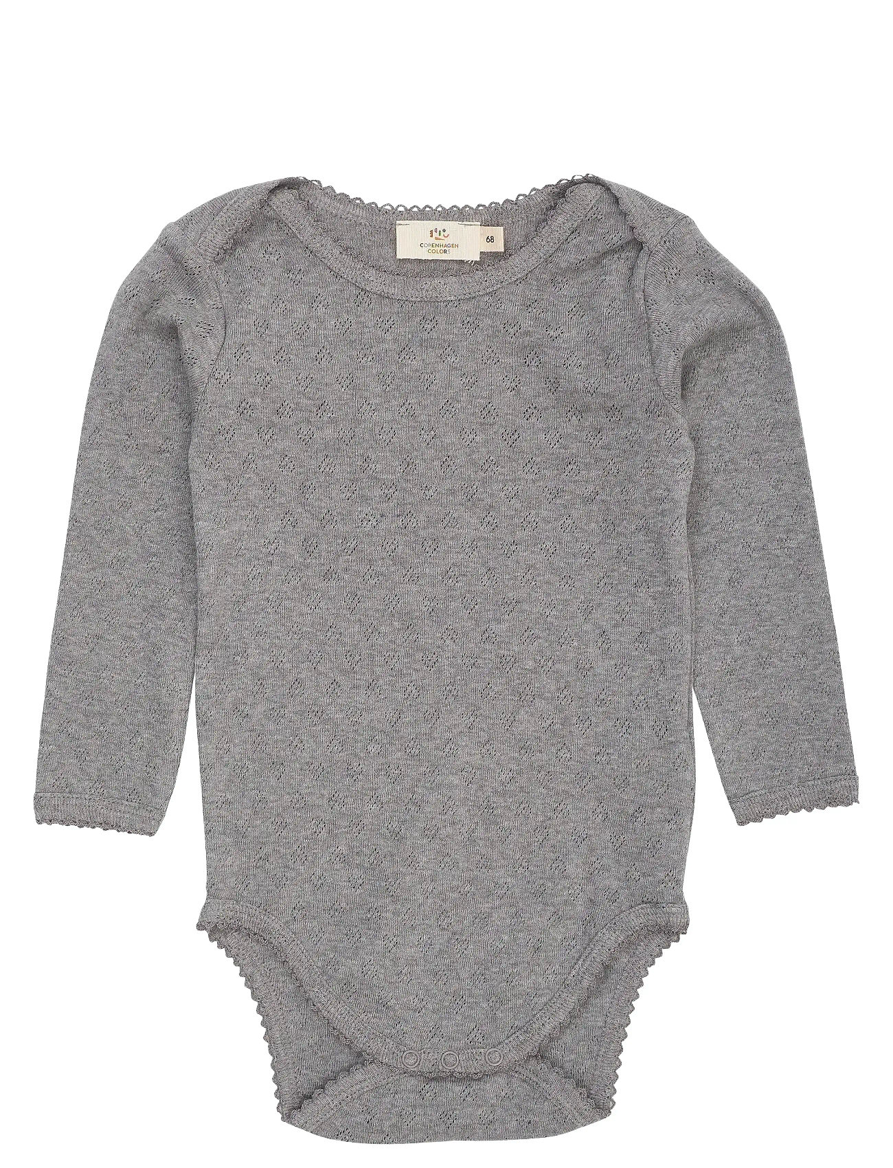 Copenhagen Colors Pointelle Heart Lapneck Body Ls, 62, Grey, Bodys > Langærmede, Børn